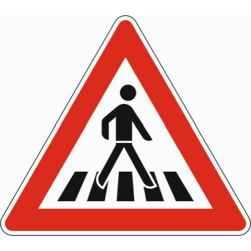  Gefahrenzeichen Verkehrszeichen 101-21 Fußgängerüberweg, Aufst. links, SL 900 mm, Alu 3 mm, RA3 12357404