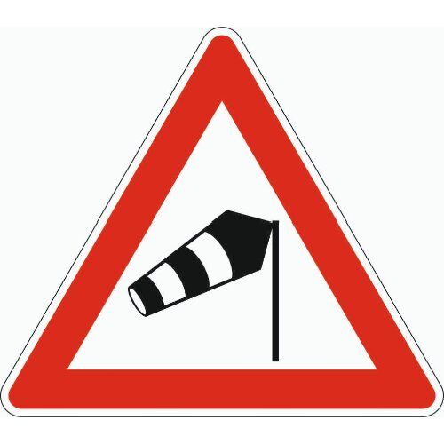  Gefahrenzeichen Verkehrszeichen 117-10 Seitenwind von rechts, SL 900 mm, Alu 2 mm, RA3 12357212