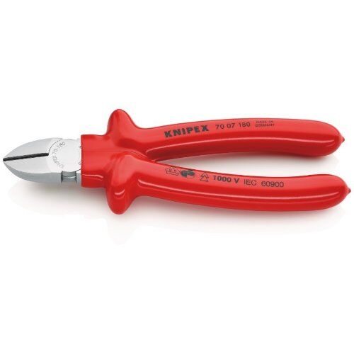  Schneidende Zangen Seitenschneider KNIPEX 70 07 180 Seitenschneider tauchisoliert, VDE-geprüft verchromt 180 mm 12380439