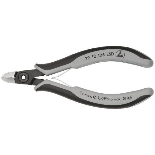  Präzisions-Elektronik-Seitenschneider ESD KNIPEX 79 12 125 ESD Präzisions-Elektronik-Seitenschneider ESD mit Mehrkomponenten-Hüllen brüniert 125 mm 12380611