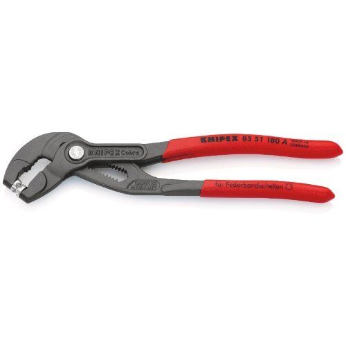  Federbandschellenzangen KNIPEX 85 51 180 A Federbandschellenzange mit rutschhemmendem Kunststoff überzogen grau atramentiert 180 mm 12381273