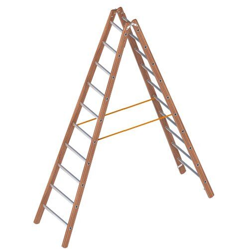  Layher Steigtechnik Leitern Verbundstehleiter 10 Sprossen, Holz-Aluminium-Stehleiter 2x10 Sprossen, beidseitig begehbar, klappbar, Länge 2.95 m 12405450