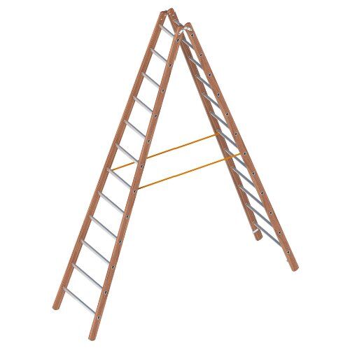  Layher Steigtechnik Leitern Verbundstehleiter 12 Sprossen, Holz-Aluminium-Stehleiter 2x12 Sprossen, beidseitig begehbar, klappbar, Länge 2.65 m 12405431