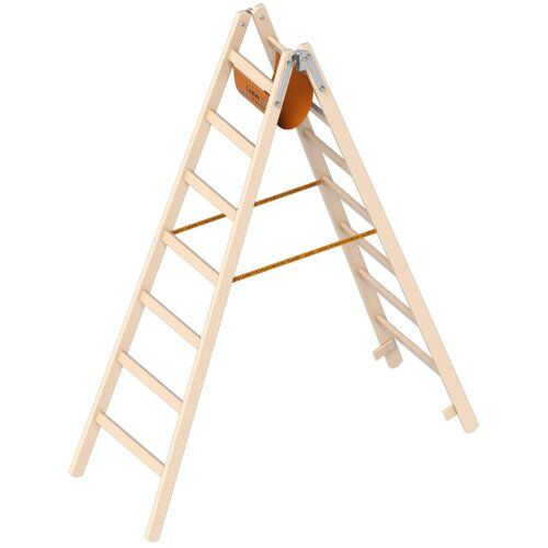  Layher Steigtechnik Leitern Holzstehleiter 7 Sprossen aus stabilem Holz mit 2x7 Sprossen; beidseitig begehbar; klappbar; Länge 2.10 m 12405375