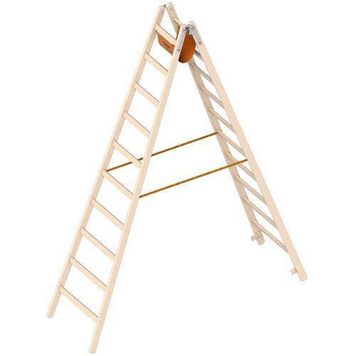  Leitern Holzstehleiter 10 Sprossen aus stabilem Holz mit 2x10 Sprossen; beidseitig begehbar; klappbar; Länge 2.95 m 12405392