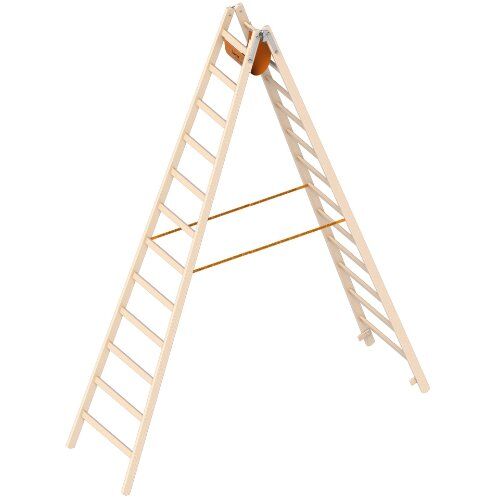  Leitern Holzstehleiter 12 Sprossen aus stabilem Holz mit 2x12 Sprossen; beidseitig begehbar; klappbar; Länge 3.50 m 12405448