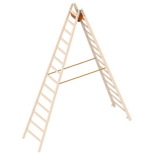  Leitern Holzstehleiter 14 Sprossen aus stabilem Holz mit 2x14 Sprossen; beidseitig begehbar; klappbar; Länge 4.10 m 12405376