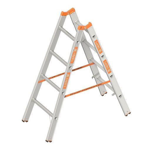  Layher Steigtechnik Leitern Sprossenstehleiter TOPIC 4 Sprossen, Aluminiumleiter 2x4 Sprossen, beidseitig begehbar, klappbar, Länge 1.30 m 12405447