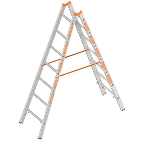  Layher Steigtechnik Leitern Sprossenstehleiter TOPIC 7 Sprossen, Aluminiumleiter 2x7 Sprossen, beidseitig begehbar, klappbar, Länge 2.10 m 12405445
