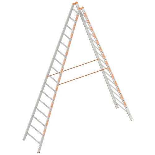  Layher Steigtechnik Leitern Sprossenstehleiter TOPIC 16 Sprossen, Aluminiumleiter 2x16 Sprossen, beidseitig begehbar, klappbar, Länge 4.65 m 12405370