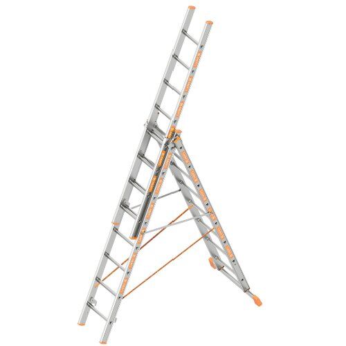  Layher Steigtechnik Leitern Allzweckleiter TOPIC 8 Sprossen, Aluminiumleiter 3-teilig 3x8 Sprossen, ausziehbar, beidseitig begehbar, klappbar, Länge 5.25 m 12405352