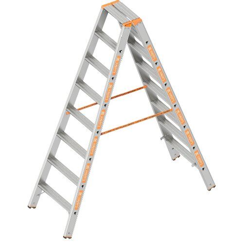  Leitern Layher Stufenstehleiter TOPIC 8 Stufen; Aluminiumleiter 2x8 Stufen 80 mm breit, beidseitig begehbar, klappbar, Länge 2.00 m 12405444