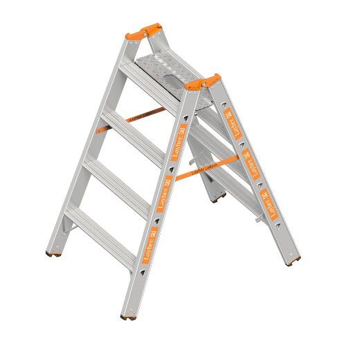 Leitern Layher Schwerlasttritt TOPIC 4 Stufen; Aluminiumtritt 2x4 Stufen 80 mm breit, beidseitig begehbar, klappbar, Länge 1.16 m 12405477