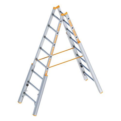  Leitern Treppenstehleiter TOPIC 8 Sprossen, Aluminiumleiter klappbar mit verstellbaren Holmen, Länge 2.40 m 12405360