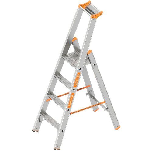 Layher Steigtechnik Leitern Layher Stufenstehleiter einseitig begehbar TOPIC mit 4 breiten Stufen; Aluminiumleiter klappbar mit Podest, Länge 1.70 m 12405434