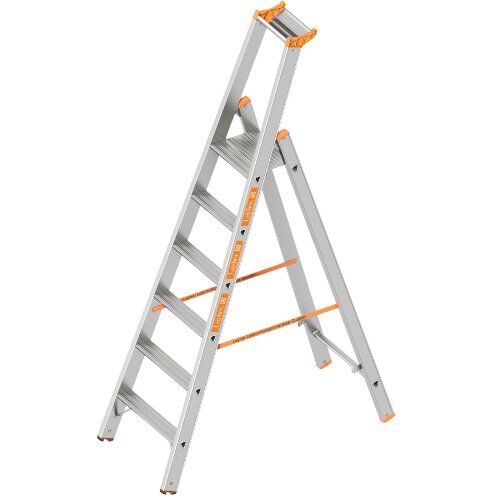  Leitern Layher Stufenstehleiter einseitig begehbar TOPIC mit 6 breiten Stufen; Aluminiumleiter klappbar mit Podest, Länge 2.20 m 12405381