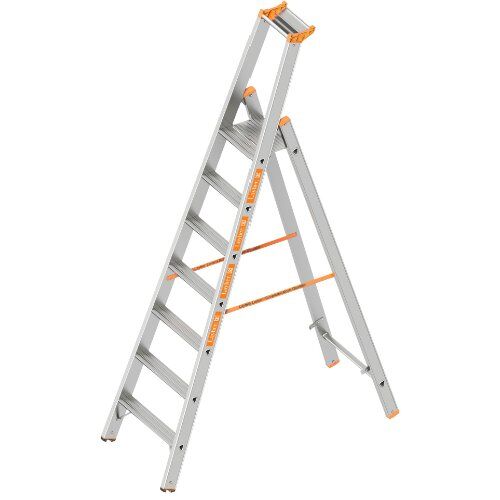  Leitern Layher Stufenstehleiter einseitig begehbar TOPIC mit 7 breiten Stufen; Aluminiumleiter klappbar mit Podest, Länge 2.45 m 12405454
