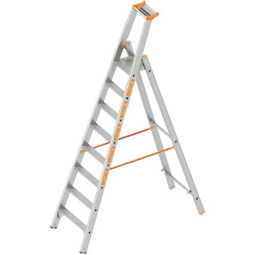  Leitern Layher Stufenstehleiter einseitig begehbar TOPIC mit 8 breiten Stufen; Aluminiumleiter klappbar mit Podest, Länge 2.70 m 12405362
