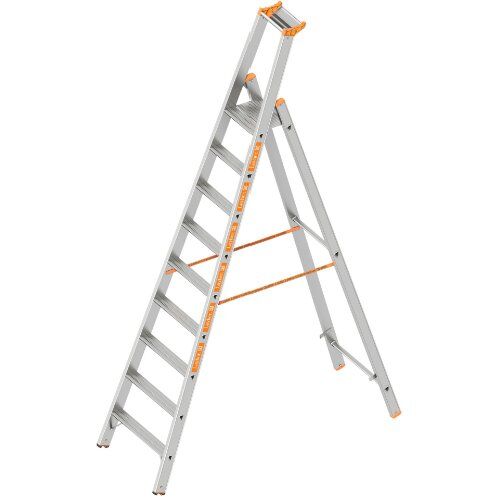  Leitern Layher Stufenstehleiter einseitig begehbar TOPIC mit 9 breiten Stufen; Aluminiumleiter klappbar mit Podest, Länge 2.95 m 12405417