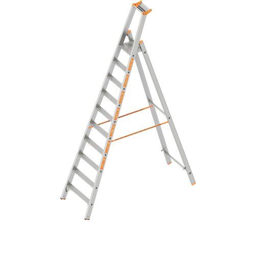  Leitern Layher Stufenstehleiter einseitig begehbar TOPIC mit 10 breiten Stufen; Aluminiumleiter klappbar mit Podest, Länge 3.20 m 12405451