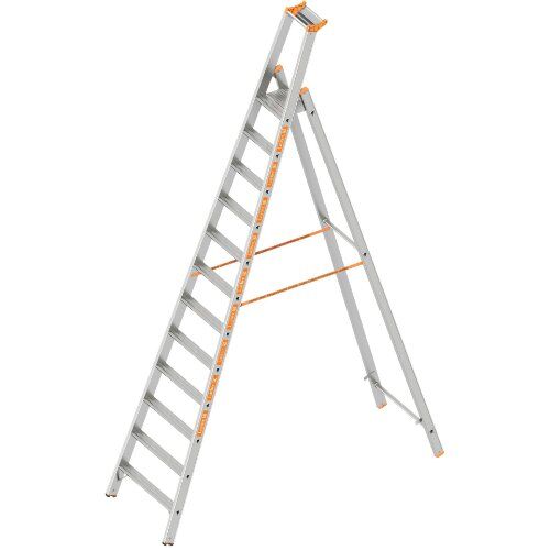  Leitern Layher Stufenstehleiter einseitig begehbar TOPIC mit 12 breiten Stufen; Aluminiumleiter klappbar mit Podest, Länge 3.70 m 12405399