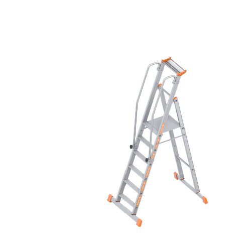  Layher Steigtechnik Leitern Plattformleiter TOPIC 6 Sprossen; Aluminiumleiter mit Plattform,Handläufen und breiten Stufen; einseitig begehbar; klappbar Länge 2.60 m 12405470