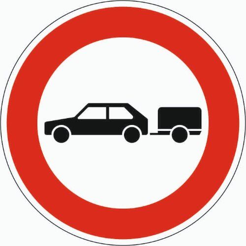  Vorschriftzeichen Verkehrszeichen 257-56 Verbot f. Personenkraftwagen m. Anhänger, Ø 420 mm, Alu 2 mm, RA2 12356193