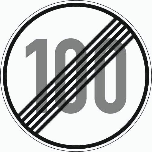  Vorschriftzeichen Verkehrszeichen 278-100 Ende d. zuläss. Höchstgeschwindigkeit 100 km/h, Ø 600mm, Alu 2mm, RA2 12356006