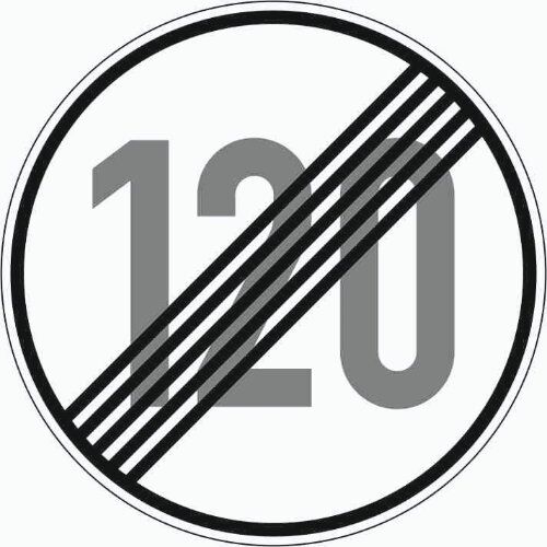 Vorschriftzeichen Verkehrszeichen 278-120 Ende d. zuläss. Höchstgeschwindigkeit 120 km/h, Ø 750mm, Alu 2mm, RA2 12356694