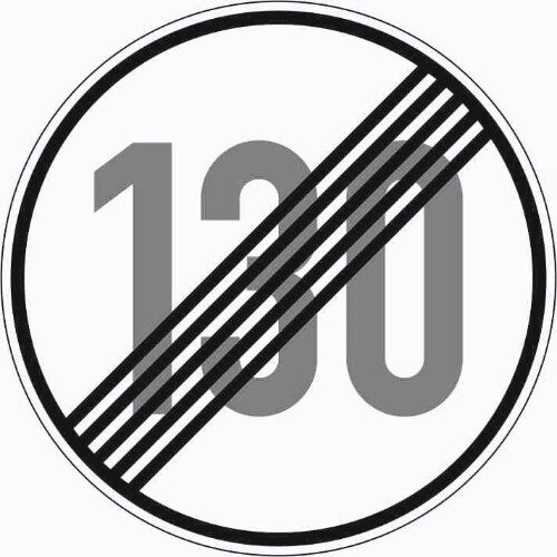  Vorschriftzeichen Verkehrszeichen 278-130 Ende d. zuläss. Höchstgeschwindigkeit 130 km/h, Ø 750mm, Alu 2mm, RA1 12356001