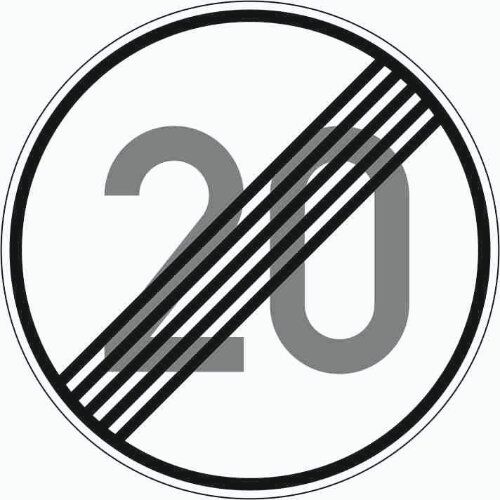  Vorschriftzeichen Verkehrszeichen 278-20 Ende d. zuläss. Höchstgeschwindigkeit 20 km/h, Ø 420mm, Alu 2mm, RA2 12356554