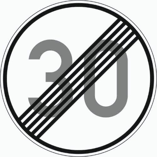  Vorschriftzeichen Verkehrszeichen 278-30 Ende d. zuläss. Höchstgeschwindigkeit 30 km/h, Ø 750mm, Alu 2mm, RA3 12356414