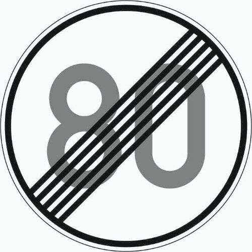  Vorschriftzeichen Verkehrszeichen 278-80 Ende d. zuläss. Höchstgeschwindigkeit 80 km/h, Ø 750mm, Alu 2mm, RA1 12355989