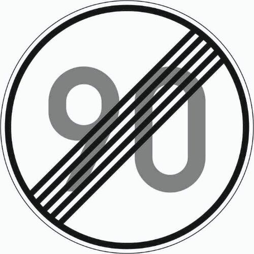  Vorschriftzeichen Verkehrszeichen 278-90 Ende d. zuläss. Höchstgeschwindigkeit 90 km/h, Ø 750mm, Alu 2mm, RA3 12355987