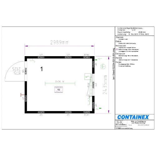  Büro- /Mannschaftscontainer Containex BÜRO- /MANNSCHAFTSCONTAINER - RIH 2,54m - 2,989m lang inkl. zementg. Boden - blau 12465619