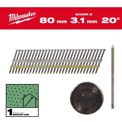  Nägel und Klammern Milwaukee Rundkopf-Nägel 20° 80mm SC1 (1.750) 12465013