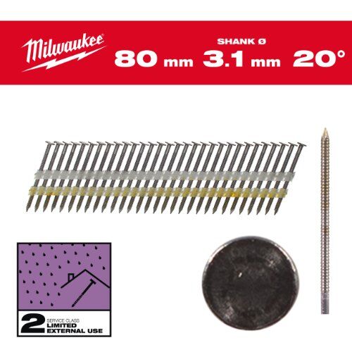  Nägel und Klammern Milwaukee Rundkopf-Nägel 20° 80mm SC2 (1.750) 12464954
