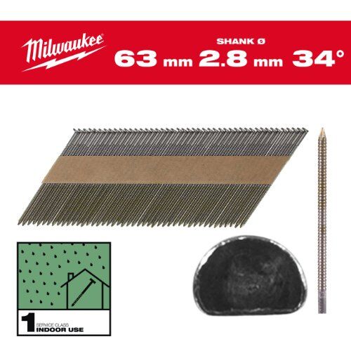  Nägel und Klammern Milwaukee Halbkopf-Nägel 34° 63 mm GS SC1 (2200 Stk.) 12464962