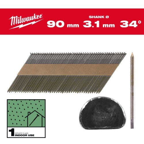  Nägel und Klammern Milwaukee Halbkopf-Nägel 34° 90 mm GS SC1 (2200 Stk.) 12464997