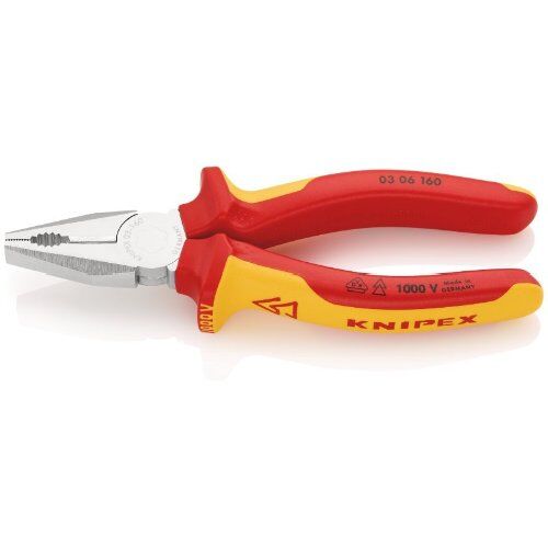  Kombizangen KNIPEX 03 06 160 Kombizange isoliert mit Mehrkomponenten-Hüllen, VDE-geprüft verchromt 160 mm 12380250