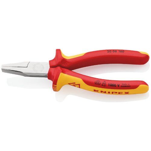  Greifzangen KNIPEX 20 06 160 Flachzange isoliert mit Mehrkomponenten-Hüllen, VDE-geprüft verchromt 160 mm 12380245