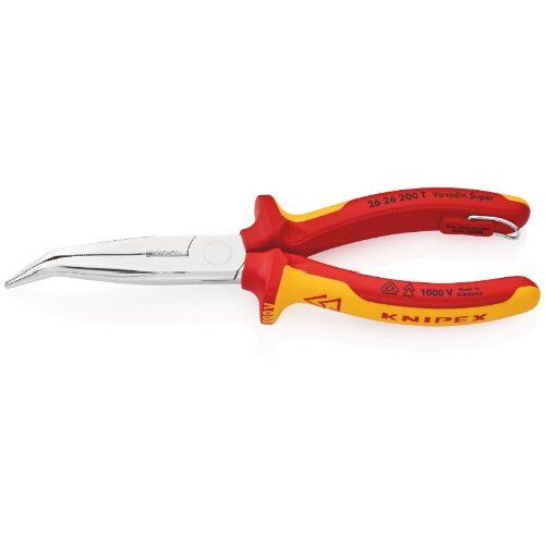  Flachrundzangen mit Schneide (Storchschnabelzangen) KNIPEX 26 26 200 T Flachrundzange mit Schneide (Storchschnabelzange) mit Mehrkomponenten-Hüllen, mit integrierter Befestigungsöse zum Anbringen einer Absturzsicherung verchromt 200 mm 12380836