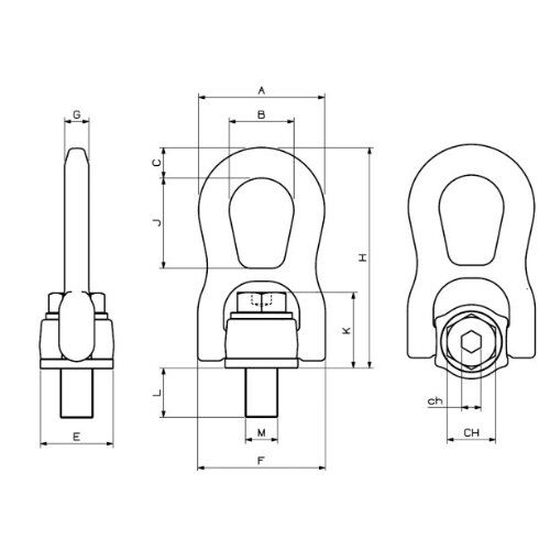  Anschlagwirbel mit Gelenk CARTEC® Anschlagwirbel mit Gelenk (drehbar), GK10, M27x40, 5000 kg (90°)/6500 kg (0°) 12403137