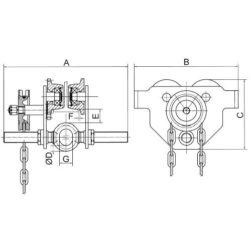  Haspelfahrwerke, incl. Bedienkette (Standard = 2,5 m Nutzlänge) McBULL® Haspelfahrwerk , 0,5 t, 160-305 mm 12398653
