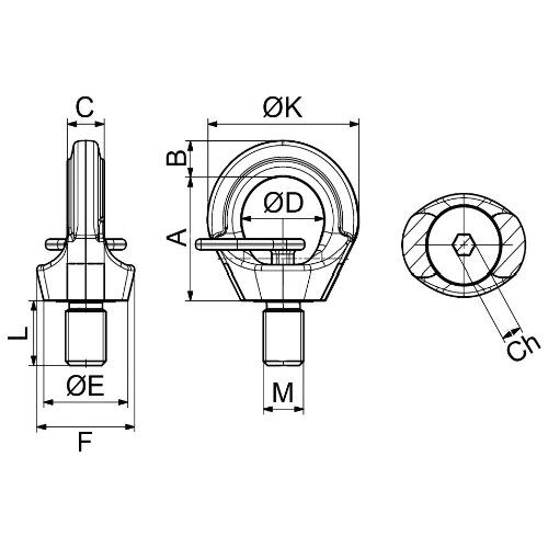  Ringschrauben HT, variabel, mit Schlüssel CARTEC® Ringschraube HT mit Imbusschlüssel (drehbar), GK10, M16, 1500 kg (90°)/4000 kg (0°) 12403422