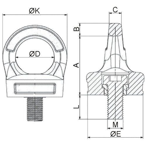  Ringschrauben, variabel, mit Schlüssel CARTEC® Ringschraube mit Imbusschlüssel (drehbar), GK10, M48, 12000 kg (90°)/32000 kg (0°) 12403396