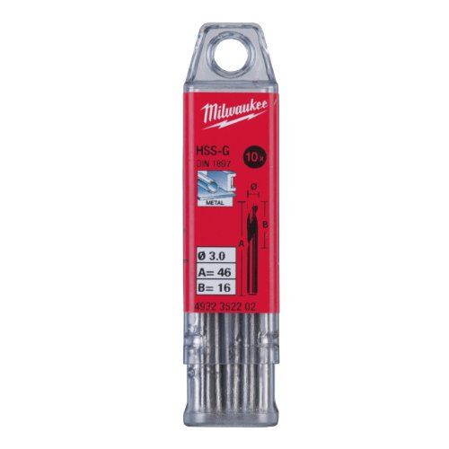  HSS-G Milwaukee Metallbohrer HSS-G kurz DIN 1897 3,0 x 46 mm, HSS-G kurz 12441233