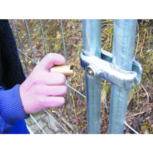  Bauzäune und Zubehör Weiteres Zubehör müba-Hochsicherheitsbauzaunklemme mit Diebstahlsicherung, Montage nur mit Spezialschlüssel, verzinkt (Abgabe zu 20 Stück im Karton) 12444514