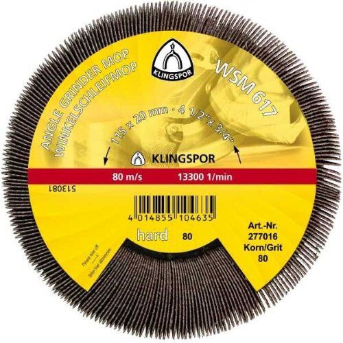  KLINGSPOR Schleifmoprad WSM 617 für Stahl, Edelstahl, Farbe, Kunststoff, Holz WSM 617 Schleifmopräder 125 x 20 mm Korn 80 Gewinde M 14 12459864