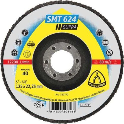  SMT 624 Schleifmopteller Klingspor SMT 624 Schleifmopteller 150 x 22,23 mm Korn 60 gewölbt 12458018